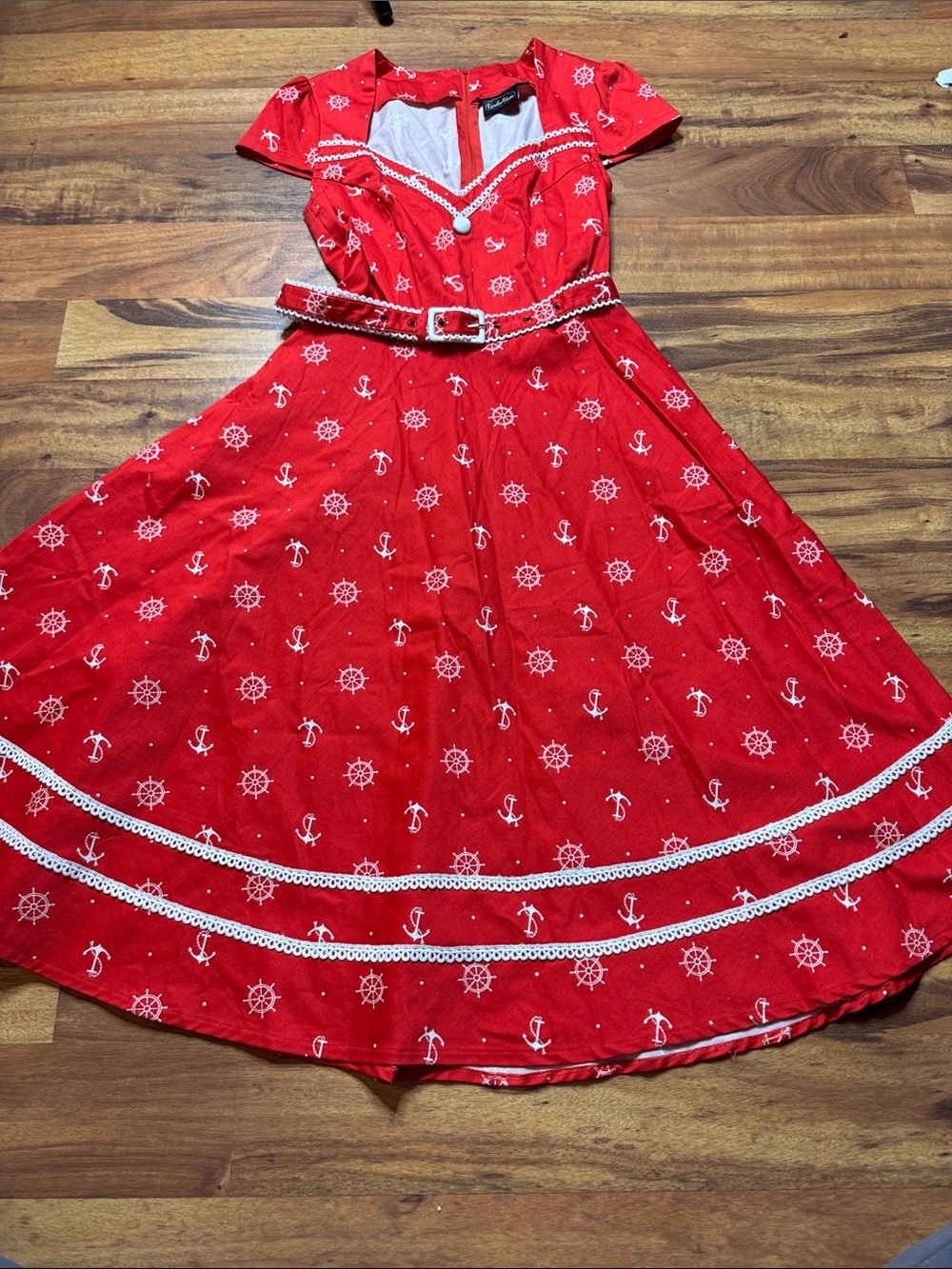Voodoo Vixen Red Nautical Asymmetrical Swing Dress